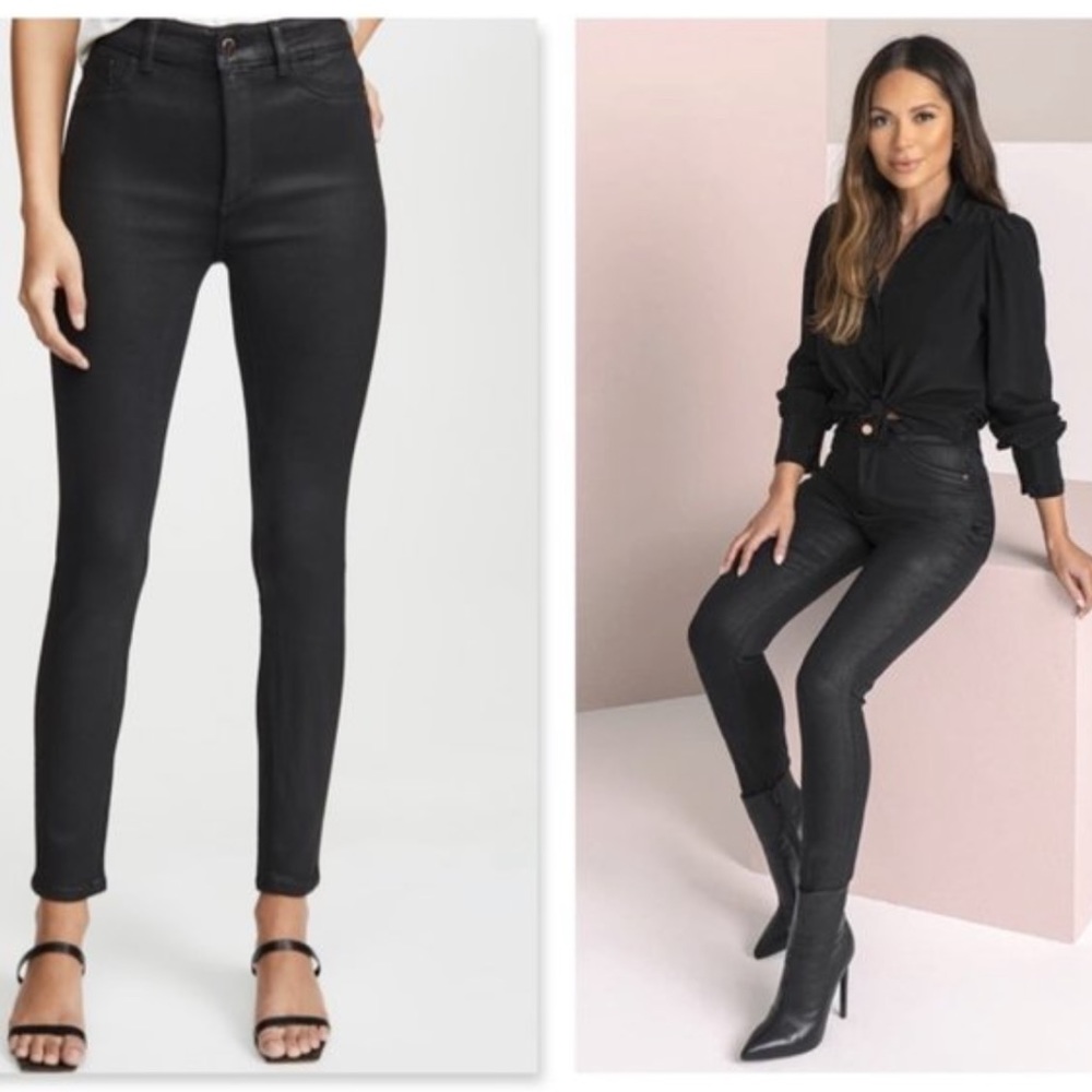 DL1961 x Marianna Hewitt Farrow Ankle High Rise Skinny Jeans Shinny Black 27